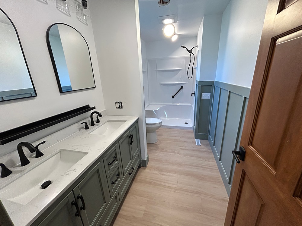 After: completed bathroom remodel with new vanity and shower — Findlay, Ohio
