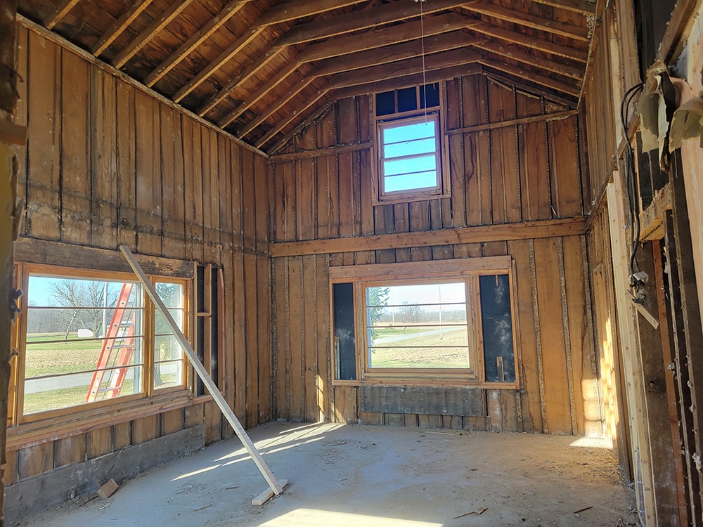 Entire house remodel — during: new roof and siding installation on rear of home — Arlington, Ohio