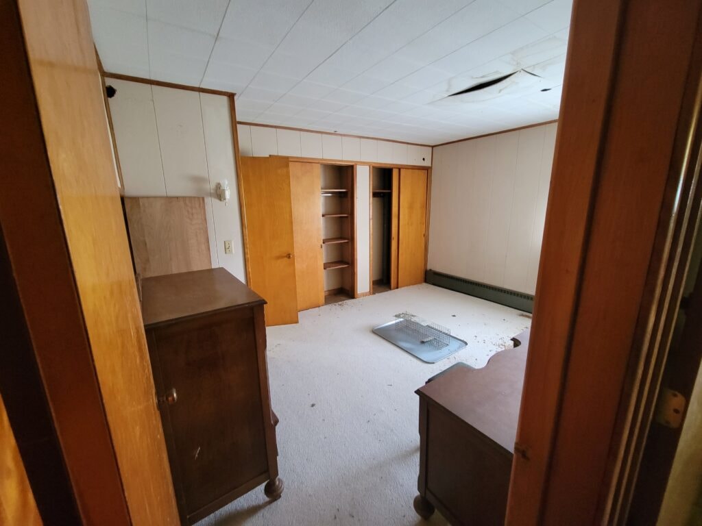 Entire house remodel — during: interior framing with new wall layout and subfloor — Arlington, Ohio