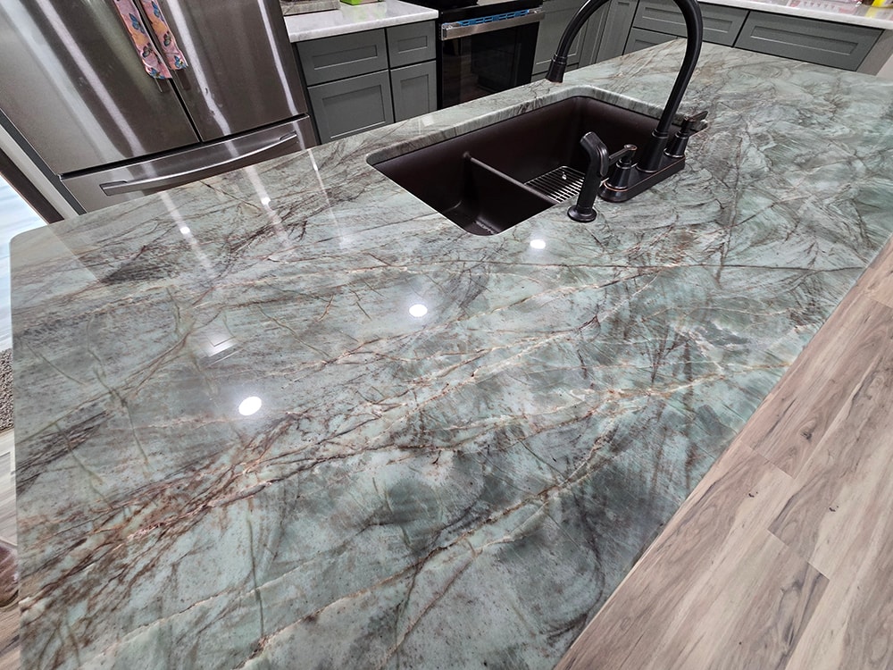 2 additions home remodel — completed marble countertop closeup — Findlay, Ohio