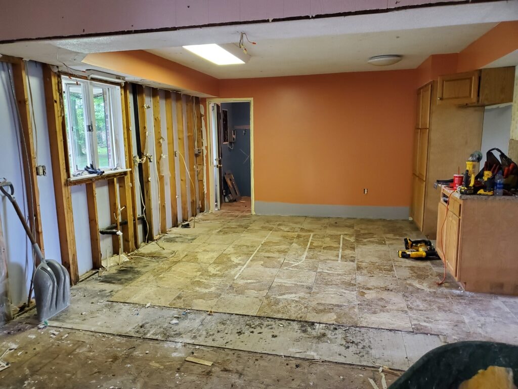 Kitchen remodel Findlay — during: walls stripped to studs, full gut renovation, Findlay, Ohio