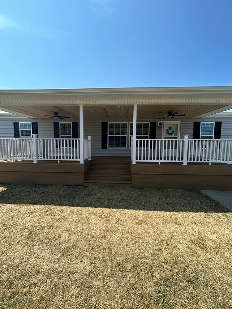 New composite deck with roof — completed full front view with dual ceiling fans — Findlay, Ohio