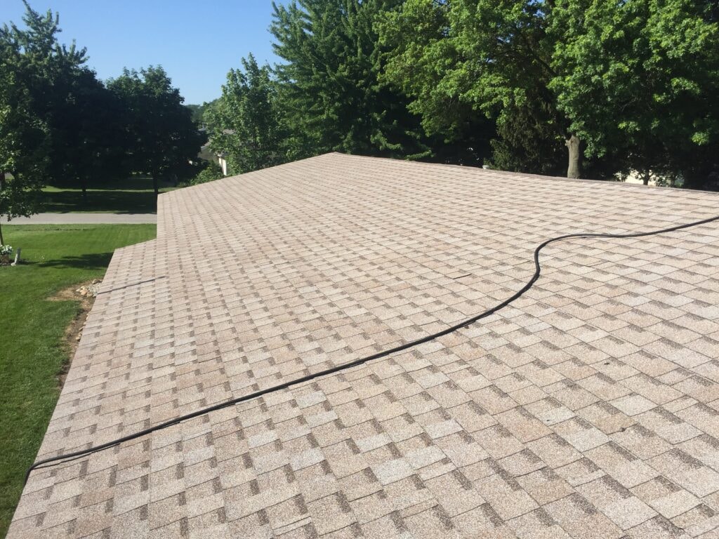 Roof replacement Fostoria — aerial view of completed shingle installation, Fostoria, Ohio