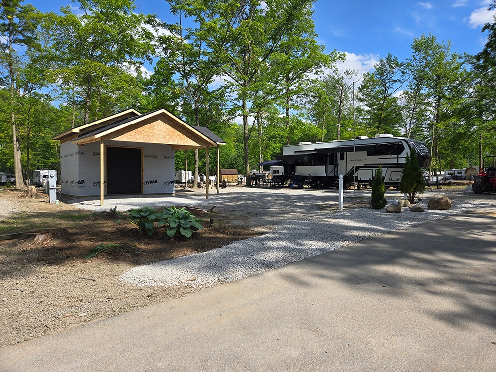 Finished shed with gable extensions and board & batten siding
