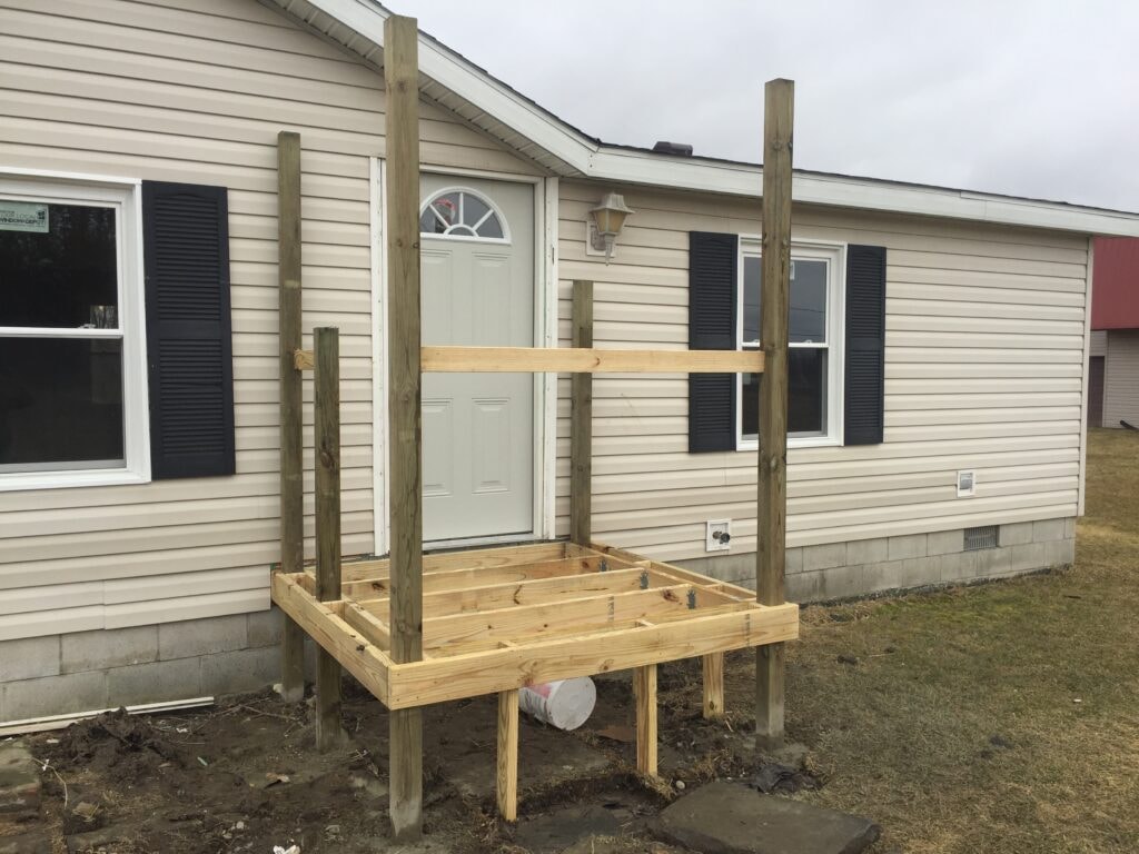 Simple front porch addition Oak Harbor — during: deck frame and posts complete, Oak Harbor, Ohio