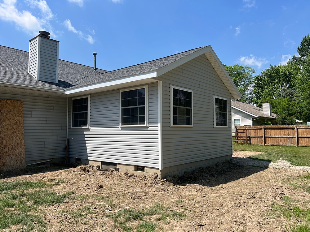Small home addition — completed side exterior with gray siding — Findlay, Ohio
