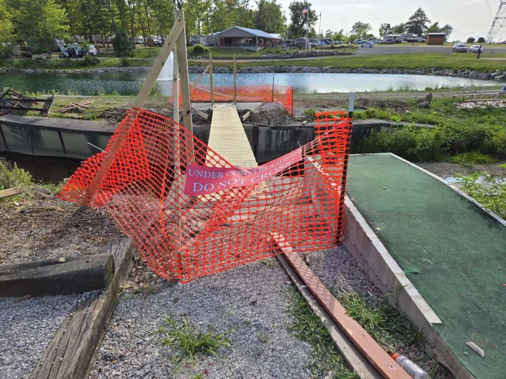 New steel and treated wood bridge with railings — Findlay, Ohio