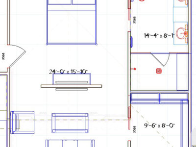 2-D Rendering of Master Bath, Closet and Bedroom